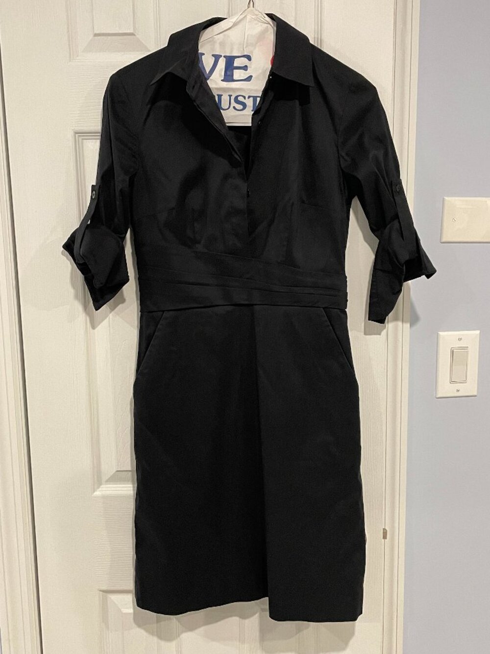 Ann Taylor Black Collared Shirt Dress Roll Tab Sleeve 0
